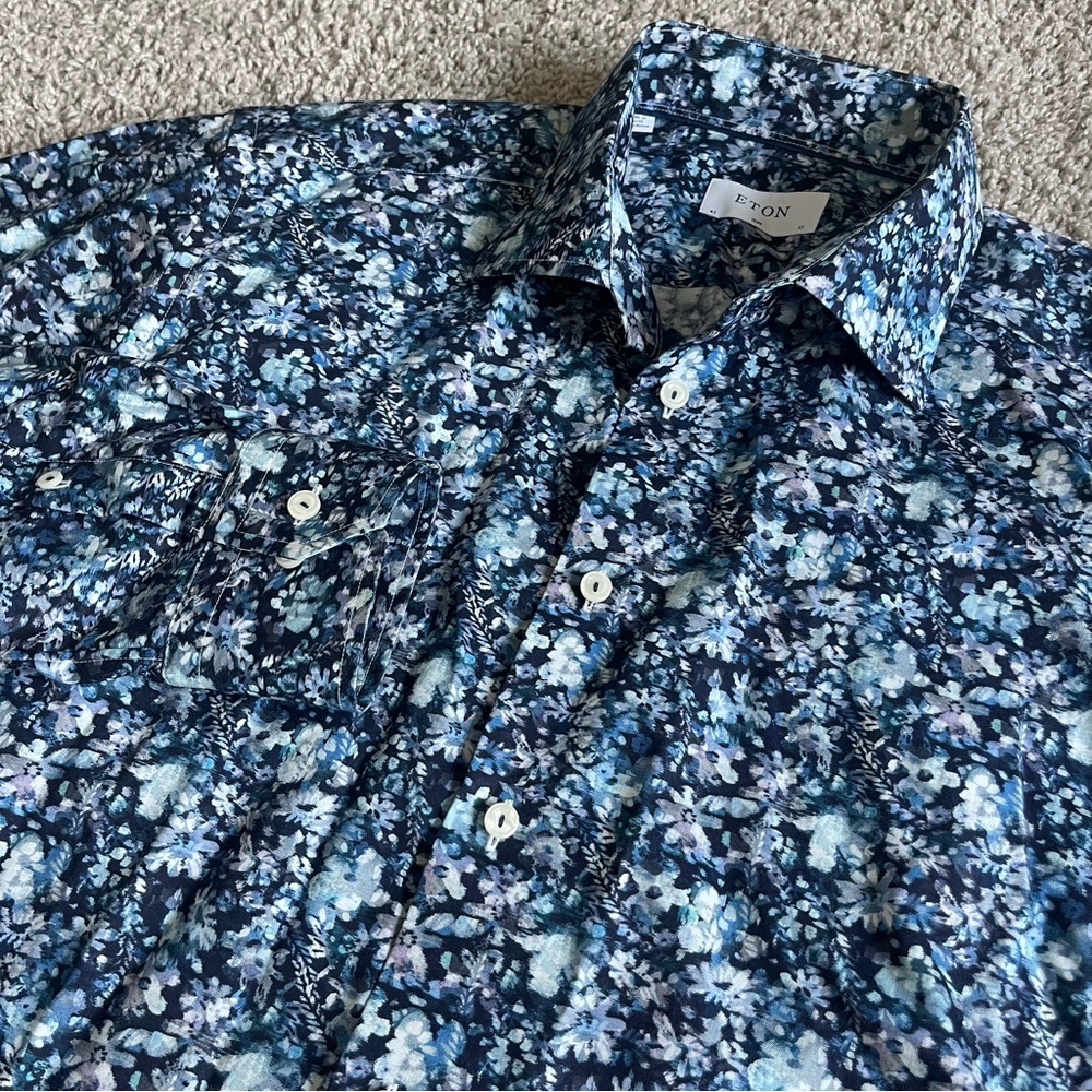 Eton AB Button Down Long Sleeve Slim Fit Cotton Floral Sport Shirt